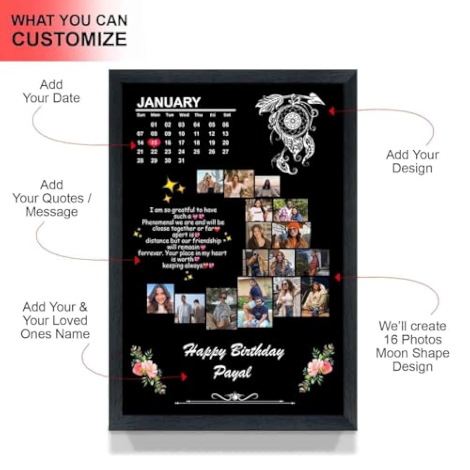 Moon Shape Black Personalized Photo Frame